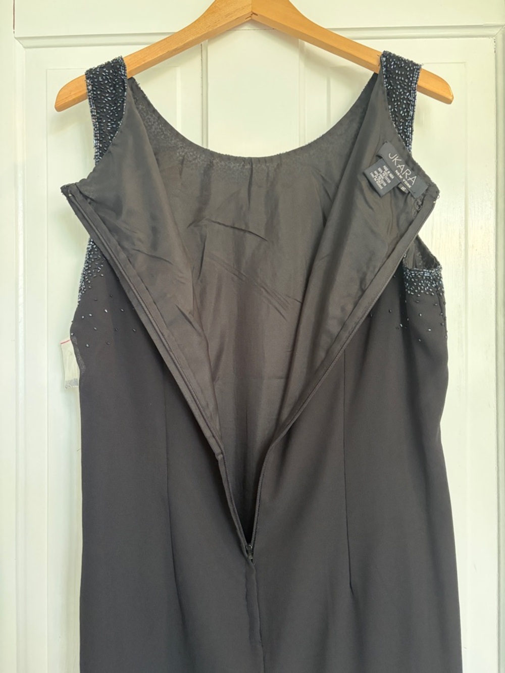 J Kara Black Beaded Long Dress/Jacket with Sheer Sleeves Sz 16 Wedding/ Mother - Picture 15 of 15